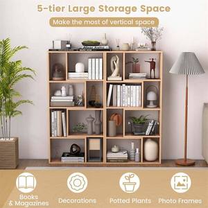 Accent Modern Natural Engineered Wood 5 Shelf Geometric Freestanding <strong>Bookcases</strong> <strong>Open</strong> Storage Living Room Hotel Home Office School - Product Image 4