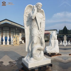 Statue <span class=keywords><strong>de</strong></span> l'archange Michel en marbre blanc grandeur nature TREVI |   Sculpture d'ange religieuse sculptée à la main pour l'<span class=keywords><strong>église</strong></span> et le jardin - Product Image 5