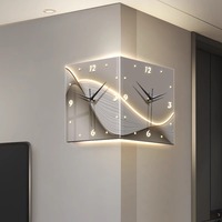 Horloge murale d'angle double face lumineuse, cadran analogique carré pour salon, couloir, bureau, hôtel, décoration contemporaine