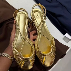 F703 ZA 2026 Nuevas Sandalias Populares para Mujer, Sandalias Planas de Playa con Punta Redonda, Blancas y Doradas, Ligeras, Tipo Bailarinas - Product Image 1