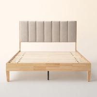 Lit plateforme Queen moderne et minimaliste avec panneau capitonné et cadre de lit brun naturel pour la maison