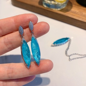 High End Eco-friendly Copper Marquise Cut 10*35mm Blue Paraiba Zircon Fashion Necklace <b>Earrings</b> <b>Set</b> Party Jewelry <b>Set</b> for Women - Product Image 4