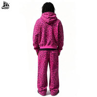 Ensemble survêtement unisexe surdimensionné Y2K rose vif imprimé léopard avec sweat à capuche zippé et pantalon de jogging pour homme – Vente en gros