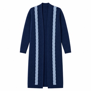 <span class=keywords><strong>Cardigan</strong></span> Lungo da <span class=keywords><strong>Donna</strong></span> Invernale con Ricamo a Treccia <span class=keywords><strong>Blu</strong></span> Chiaro, Design OEM dalla Fabbrica di Guangzhou - Product Image 3
