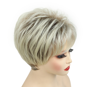 <span class=keywords><strong>Parrucca</strong></span> Corta Sintetica <span class=keywords><strong>con</strong></span> Frangia Obliqua, Ombre Biondo e Grigio Argento, Vendita all'Ingrosso per Donne - Product Image 4