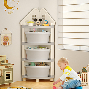 Estante de almacenamiento de esquina de plástico de 4 capas para niños con cajón, baño, juguete para el hogar, armario de soporte para artículos diversos - Product Image 2