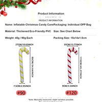 Canne à sucre gonflable de Noël de 115 cm en PVC, décoration de fête de Noël, accessoire et jouet de Noël, canne à sucre de Noël
