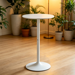 Tavolo da Bar Rotondo Bianco Moderno con Piano in MDF e Base in Ferro per Uso Interno ed Esterno - Product Image 6