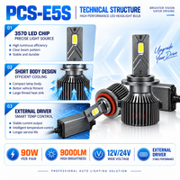 Ampoule de phare LED PCS-E5S 90W 9000LM 12V 24V large plage de tension 15 puces LED H7 H11 9005 9006 homologuée DOT E-mark FMVSS IP68 Externe