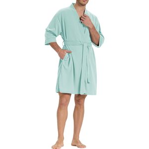 เสื้อคลุมวาฟเฟิลถักน้ำหนักเบาสำหรับผู้ชาย แขนสั้น สไตล์กิโมโน ชุดลำลองสำหรับฤดูร้อน ชุดสปา เนื้อผ้านุ่ม ชุดนอน - Product Image 4