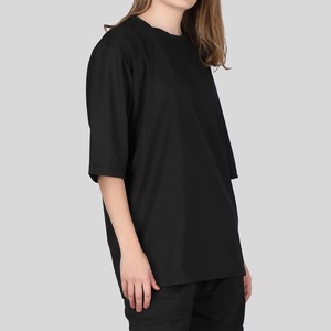 <b>Women</b> Oversized T-<b>Shirt</b> Crew Neck Three Quarter Sleeve Knitted Solid <b>Black</b> Loose Fit All Seasons Casual Wear - Product Image 4