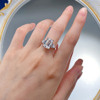 Bague en pierres précieuses simulées, émeraude taillée 5 carats, zircone cubique 12*8 pour femmes
