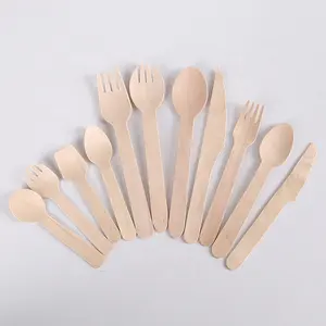 Disposable wood mini ice cream wooden spoon one time use wooden cutlery set