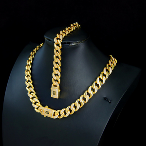 Conjunto de Collar y Pulsera de Lujo Chapado en Oro de 21k con Circonitas, Estilo Hip Hop, Joyería de Boda para Mujer, Estilo Dubái - Product Image 4