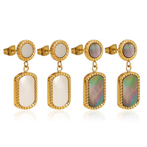 Boucles d'oreilles pendantes en acier inoxydable 316L plaqué or 14k 18k avec coquille d'ormeau, bijoux de mode en gros pour femmes - Product Image 1