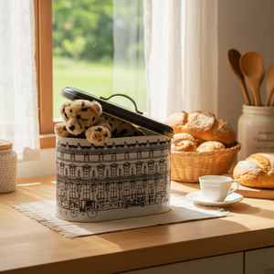 Kontensan Vintage Cityscapes Illustration 178 X 338 X 200 mm Metal Bread Box 9.8L Capacity Handle Food <b>Storage</b> <b>Container</b> ER002T9 - Product Image 3
