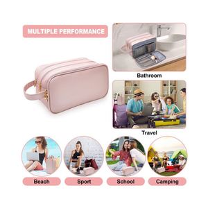 Custom Double Zip Kit PU Leather Men's Travel Toiletry <b>Make</b> up Organizer Bag - Product Image 4