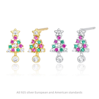Boucles d'oreilles de Noël en argent 925, clous d'oreilles sapin de Noël, zircon étincelant, bijoux dorés, cadeau de fête pour femme