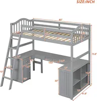 Lit mezzanine double en bois avec étagères de bureau Armoire et échelle Cadre de lit mezzanine haut avec garde-corps pour chambre d'adolescents et adultes