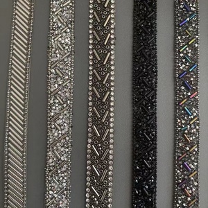 En gros Hot Fix Cristal Strass Ruban Frange Coupe Hotfix Fer sur Strass Diamant Pierre Bande de Garniture par la Cour - Product Image 5