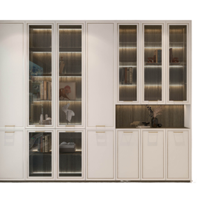 Librería Moderna Minimalista con Puerta de Vidrio, Iluminación LED y Tiradores Dorados para una Sala de Estar de Lujo - Product Image 1