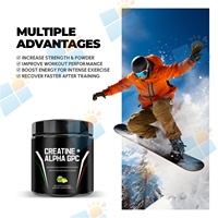 Créatine monohydrate Alpha GPC en poudre, formule personnalisée, marque privée OEM/ODM, complément alimentaire pour hommes et femmes, formule énergie et concentration.
