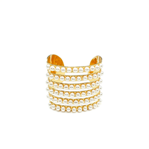 Bracelet manchette tendance plaqué or en acier inoxydable 316L avec perles – Bijou statement - Product Image 2