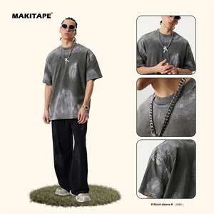 T-shirt vintage pour homme à manches courtes, taille US S25105, de haute qualité, 100 % coton tricoté, 270 GSM, écologique, teinture par pulvérisation, lavé, ample - Product Image 2