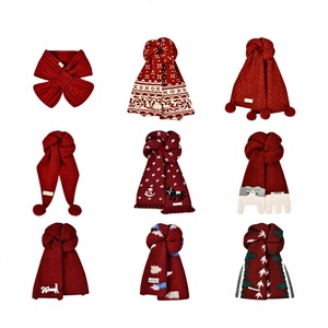 Écharpe musulmane tricotée rouge pour femmes, motif géométrique, avec nœud, pour le Nouvel An et les fêtes, hiver 2026, épaissie et chaude, cache-cou pour couples - Product Image 5