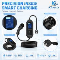 Nouveau câble de charge portable pour véhicule électrique Kinetix 3,5 kW 16 A, niveau 2, type 2, prise NEMA 5-15P, 220 V, 5 m, pour voiture électrique