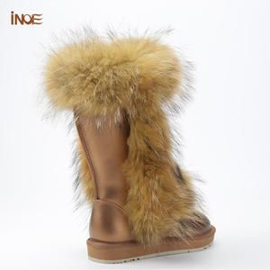 Botas de nieve de invierno OEM a la moda <span class=keywords><strong>para</strong></span> mujer, piel de vaca auténtica con forro de felpa sintética de mapache, planos impermeables antideslizantes - Product Image 3