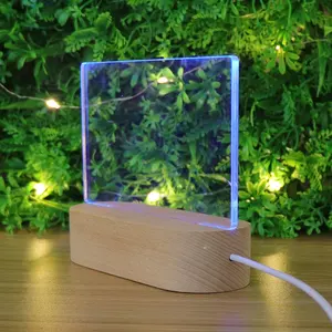 High Quality Custom Pattern RGB 7 Colors Oval Wooden LED Bases With Acrylic Light Panel