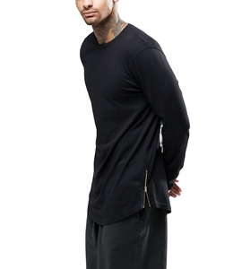 T-shirt à manches longues pour hommes, haut 95% coton, Spandex, avec fermeture éclair, à fond rond, tendance 5% - Product Image 1