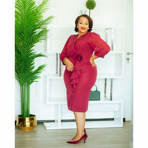Vestido Africano Elegante de Oficina Personalizado en Tallas Grandes, Vestido Casual Ajustado de Manga Larga con Cuello en V - Product Image 6