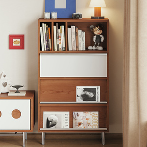 Qingchuan Storage Bookshelf Multifunctional Flip Door Living Room Cabinet Home Use <b>Solid</b> <b>Wood</b> Design - Product Image 3