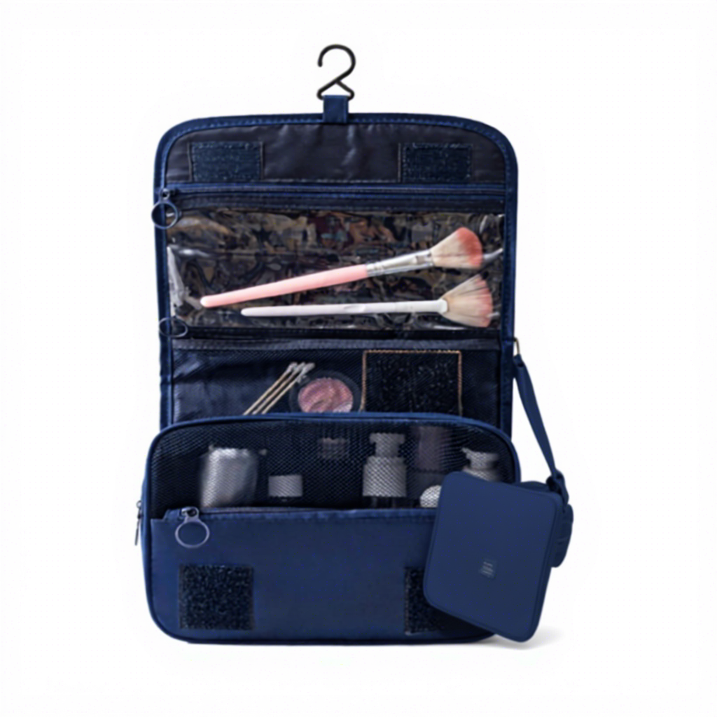 กระเป๋าใส่เครื่องสำอางสีน้ำเงินกรมท่า ดีไซน์โดดเด่น ความจุขนาดใหญ่