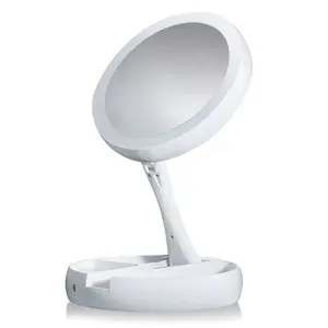 Specchio cosmetico creativo di vendita caldo rotazione a 360 gradi specchio per trucco pieghevole a doppia faccia ricarica USB specchio 10X illuminato a LED