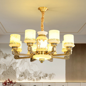 Chinese Style All Copper Jade Chandelier Multi Head Led <b>Light</b> For Living Room Dining Room Home Decor - Product Image 2