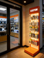 Exhibidores de Metal y Acrílico Personalizados de Fábrica para Accesorios de Celulares, Audífonos y Cargadores, para Tiendas Minoristas