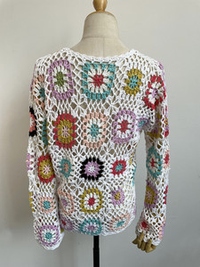 Cardigan de plage bohème fait main <span class=keywords><strong>au</strong></span> <span class=keywords><strong>crochet</strong></span> <span class=keywords><strong>granny</strong></span> square pour femme, fabrication OEM - Product Image 6