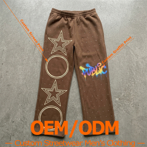 ODM Manufacturer Custom Men's Screen Sweat Print Rhinestone Loose Streetwear Pants Graffiti Print Casual Straight Sweatpants - Product Image 1