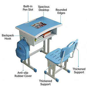 Móveis Escolares Modernos por Atacado, Mesa e Cadeira para Estudantes, Assento Único, Topo em MDF, Altura Ajustável para Quarto, Apartamento e Estudo em Casa - Product Image 4