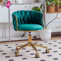 Coussin de siège en velours 5 couleurs, tabouret de chambre à coucher, base dorée, chaise de salon de manucure à cinq roues