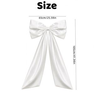 Personalized Fashionable Large White Plastic Heat Transfer Printed Ribbon <b>Bow</b> Custom <b>Wedding</b> <b>Car</b> Signs Satin Decoration Names - Product Image 6
