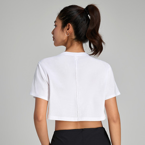 <span class=keywords><strong>Top</strong></span> Corto Estivo 100% Cotone Oversize, Maglietta Sportiva Traspirante a Maniche Corte per <span class=keywords><strong>Donna</strong></span>, Assorbente per Corsa, Fitness e Yoga - Product Image 2