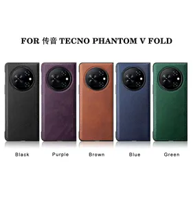 Factory Litchi Leather Protective Cover Folding Mobile Phone Front+Back Case For TECNO Phantom V Fold