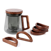 Tasse en verre transparent de 500ml avec couvercle en bambou Infuseur amovible Poignée en bois Gobelet à thé