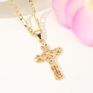 Nuevo diseño católico religioso Cruz encanto collar 14K chapado en oro cristiano Jesús crucifijo colgante collar - Product Image 3