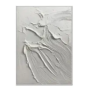 Decor Framed Relief Acrylic Paint Wall Art Texture Abstract White Flowers Painting Handpainted 3D Painting Canvas