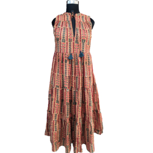 Main bloc imprimé femmes robe d'été sans manches Style bohème imprimé fleuri pur coton léger Maxi robe indienne dos - Product Image 1